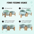 SPUNKYJUNKY 15° Slanted Ceramic Dog and Cat Bowl with Wooden Stand, Tilted Bulldog Food and Water Bowl No Slip Non-Spill for Cats Medium Dogs Big Face Pets 28.7 OZ (3.6 Cups, Morandi Green × 2)