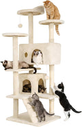 FDW | 54" Cat Tree Tower | Beige | Multi-Level Indoor Activity Center | with Sisal Scratching Posts, Condos, Plush Perches, Hanging Cat Toys | Sturdy, Easy to Assemble | for Kittens & Adult Cats