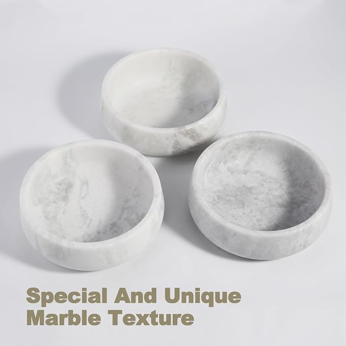 White Marble Dog Bowls, Non-Slip Dog Food Water Bowl Small, Heavy Duty Pet Bowl for Cats and Medium Dogs, Weighted African Natural Marble, Holds 4 Cups(5lbs)