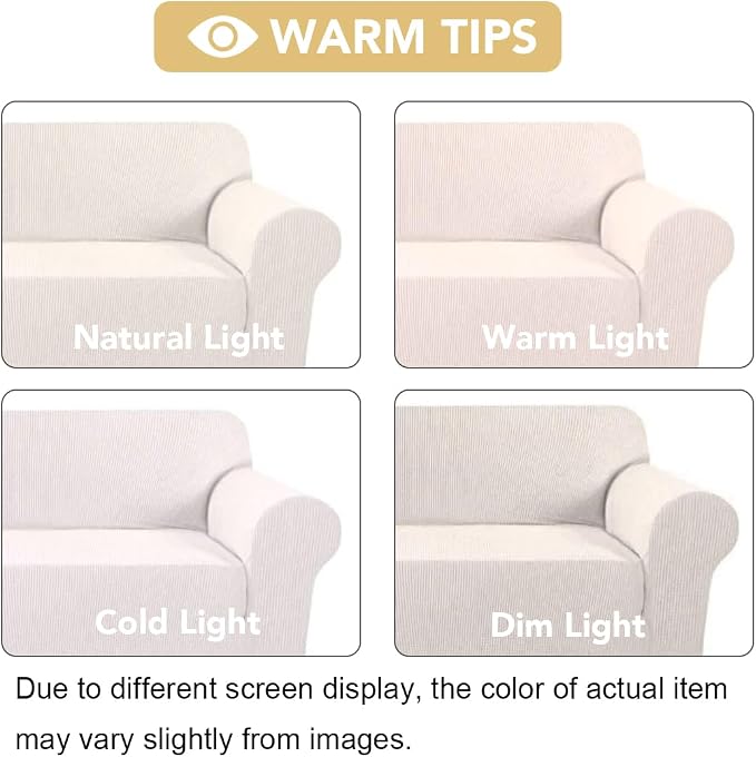 H.VERSAILTEX Stretch Couch Covers for Sofa 1 Piece Slipcovers for Couches and Sofas 3 Seater Couch Cover Feature Thick Checked Jacquard Fabric with Elastic Bottom(Large Sofa 90"-100" Wide, Ivory)