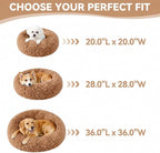 Large Calming Donut Dog Bed for Large Dogs, Ultra Soft Fluffy Anti Anxiety Pet Bed, Plush Round Washable Dog Bed with Raised Rim for Golden Retriever, Husky, Labrador & Indoor (Khaki, 36 Inch)