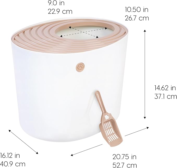 IRIS USA Large Top Entry Cat Litter Box, Hooded Privacy, Beige/White | Multi-Cat Households, Enclosed Top Access, Protected Interior, Mess Containment System, Odor Trapping, Reduced Tracking