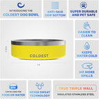 Coldest Dog Bowl - Anti Rust Metal, Non Slip, 3 Layers Insulated Stainless Steel Dog Bowls - Spill Proof & Heavy Duty - Water Bowl for Dogs, Cats & Pets, Dish Washer Safe (42 oz, Solar Yellow)