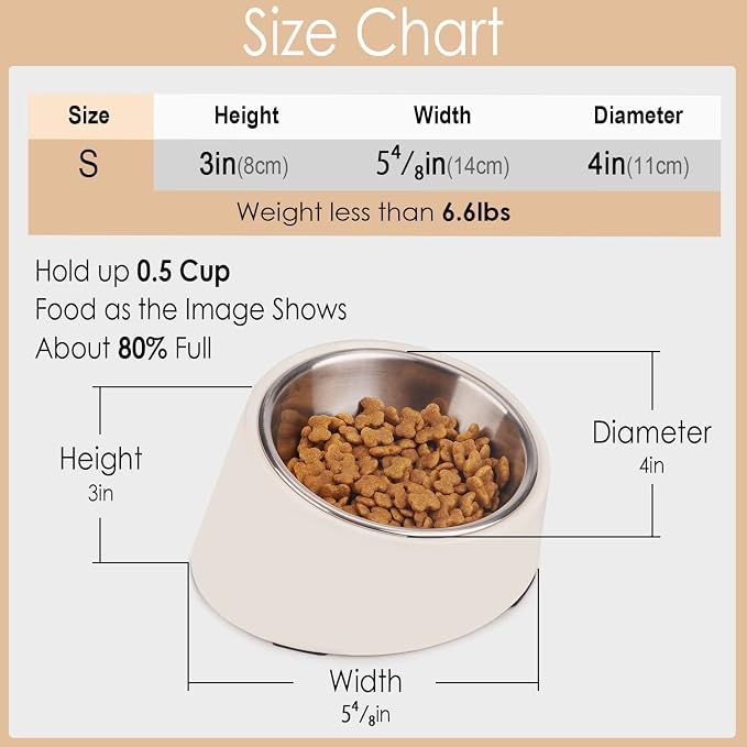 SuperDesign Mess Free 15° Slanted Bowl for Dogs and Cats, Tilted Angle Bulldog Bowl Dog Feeder, Non-Skid & Non-Spill, Easier to Reach Food S/0.5 Cup Marble Pattern