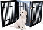 Urnporium Freestanding Wooden Dog Gate – Folding Acacia Hardwood Pet Barrier with 2-Way Hinges, Portable Indoor Outdoor Puppy Safety Fence for Doorways, Hallways (Black Pet Gate, 3 Panel 24" Tall)