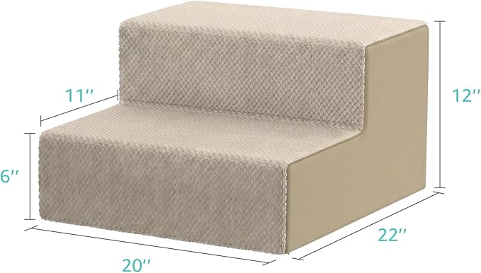 YENING Large Dog Stairs for High Beds - Extra Wide Pet Steps for Large Dogs to Get on Tall Bed 3 Deep Step Cat Ramp for Couch 2 Steps Beige