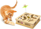 Interactive Wooden Cat Puzzle Toy Box Indoor Hunting Play Toy to Stimulate Your Cat’s Energy and Instincts (Burlywood)