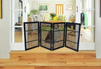 Urnporium Pet Dog Gate Freestanding, Strong Durable Folding Wooden Fence, Portable Acacia Hardwood Safety Barrier for Indoor & Outdoor Use (Black Pet Gate, 4 Panel 30" Tall)