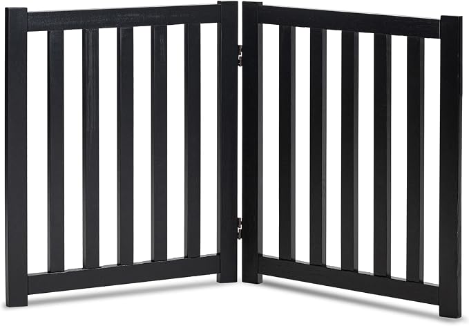 LZRS Wooden Free Standing Foldable Dog Gate Indoor – Solid Hard Wood 40" W x 24" H, Step-Over Safety Pet Gate for Doorways, Stairs & Small Spaces - Indoor Use, Black