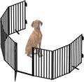 Metal Dog Gate with Door Free Standing for Indoor Use, Freestanding Pet Fence for Stairs and Yard, 32" Tall 8 Panels Black