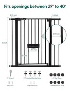 Babelio 36 Inch Extra Tall Baby Gate with Cat Door, 29.5-40" Metal Pet Door for Stairs, Doorways, House, Auto Close, Easy Walk Thru, Black | 6-Level Adjustable Metal Pet Gate, Auto-Close Safety Gates with Pet Door, Easy Walk Thru, Black