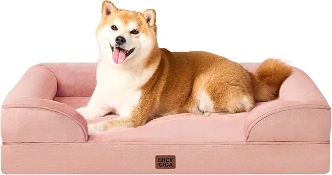EHEYCIGA Orthopedic Dog Beds Large Sized Dog, Waterproof Washable Pet Bed | Non-Slip Bottom and Egg-Crate Memory Foam XL Dog Couch Bed with Washable Removable Cover, Dusty Pink