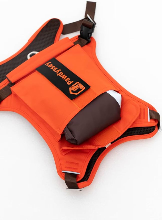 2-in-1 Dog Harness with Built-in Raincoat, Waterproof Packable Dog Rain Jacket, Reflective Adjustable Dog Rain Coat with Leash Portal, Orange Harness/Brown Raincoat, Small