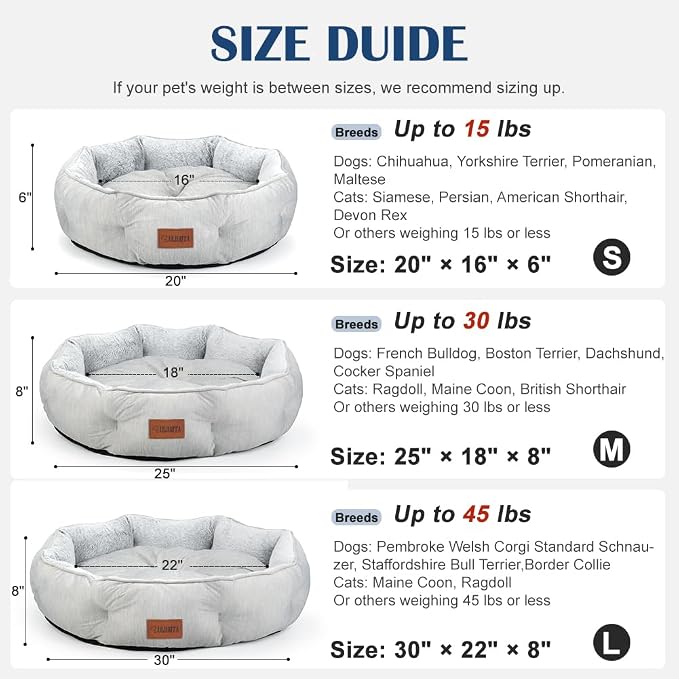 Small Dog Bed for Small Dogs, Cat Bed for Indoor Cats, Cooling Pet Bed for Puppy, Reversible Design with Cool-Touch Summer Side, Machine Washable with Non-Slip Bottom 30 Inch