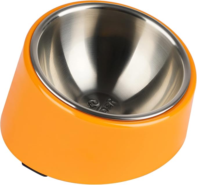 SuperDesign Mess Free 15° Slanted Bowl for Dogs and Cats, Tilted Angle Bulldog Bowl Dog Feeder, Non-Skid & Non-Spill, Easier to Reach Food S/0.5 Cup Bright Orange