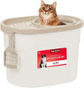 IRIS USA Large Top Entry Cat Litter Box, Hooded Privacy, Beige | Dog-Free Zone, Enclosed Top Access, Protected Interior, Dog Proof Pan, Odor Trapping, Reduced Tracking