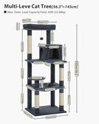 MUTTROS Cat Tree for Large Cats with Metal Plush Big Hammock, 56.3" Cat Tower for Indoor Cats with 2 Door Condo House, 6-Tier Cat Shelves with Scratching Posts and Large Top Perch, Dark Gray | 6-tier shelves, Metal plush hammock, 2-door condo house, Si...