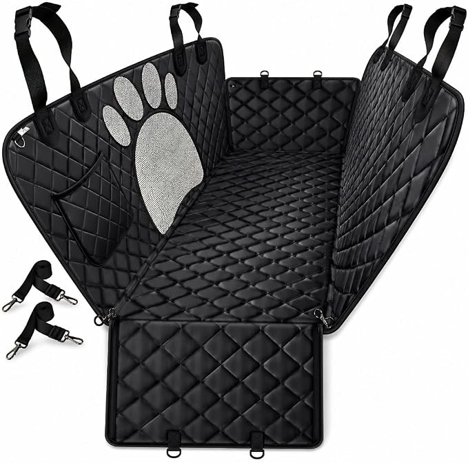 Dog Car Seat Cover for Back Seat – Hammock Style Pet Seat Protector for Cars, SUVs & Trucks | Waterproof Backing, Non-Slip, Scratch-Resistant, Mesh Window, Adjustable Straps, Machine Washable