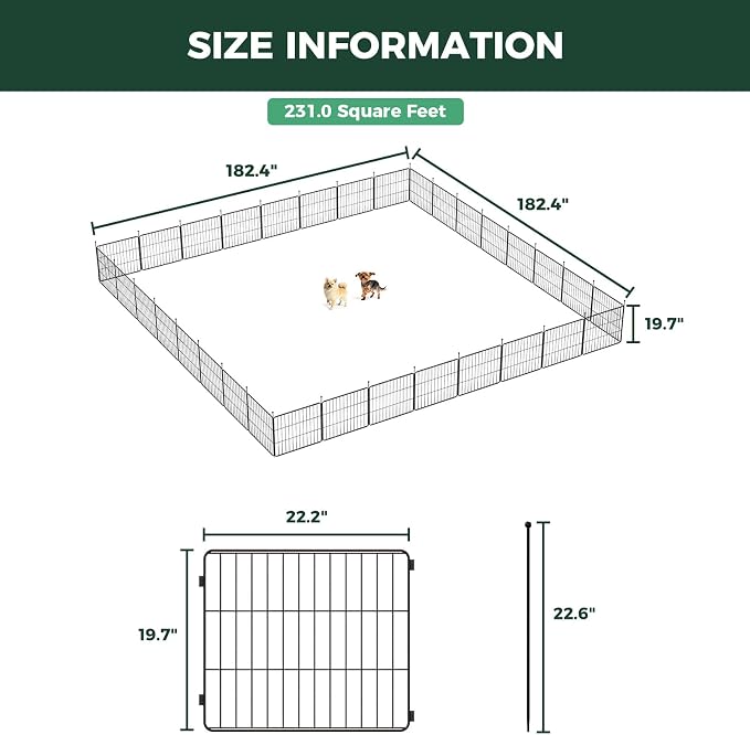 FXW MiniPaws Dog Playpen, Indoor, Yard & RV Camping, 20" H, 32 Panels | Portable, Expandable Layout, Tool-Free Setup, For Puppies & Small Dogs