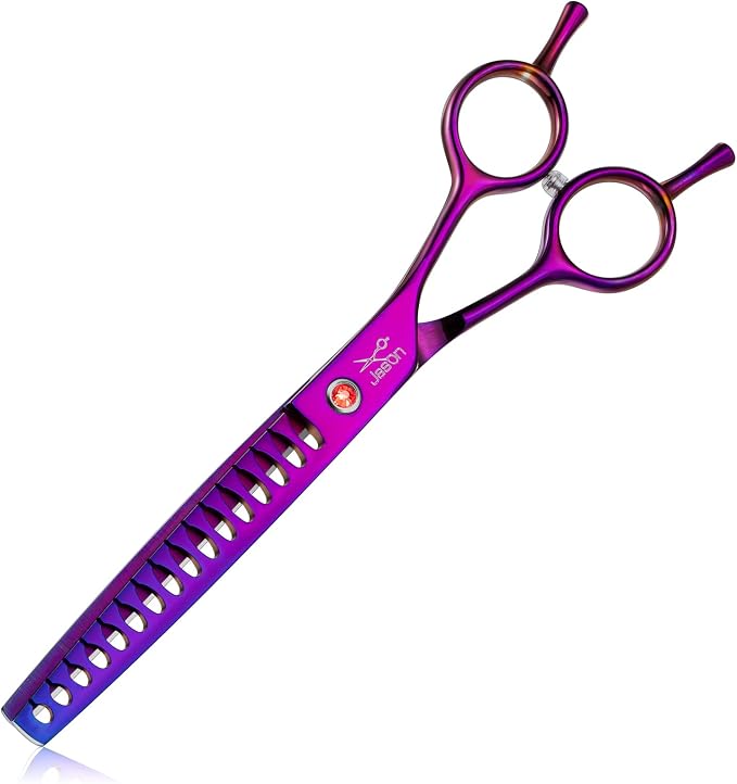 JASON Dog Grooming Chunker Scissor - 7" Professional Hair Shears Purple | Ergonomic Handle Japanese Stainless Steel, for Dogs, Cats and Other Pets, Sharp, Gift