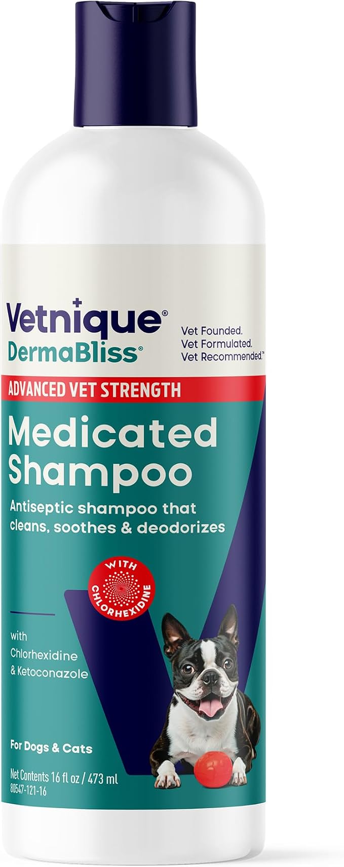 Vetnique Dermabliss Medicated Cat & Dog Shampoo, Chlorhexidine Ketoconazole | Antibacterial Antifungal Shampoo for Yeast Infection, Hot Spots & Itchy Skin, Dog & Cat Medicated Wash With Lactic Acid