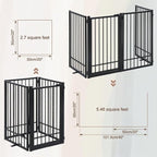 Metal Freestanding Dog Gate with Door, Extra Wide 81", 31" Height Foldable Dog Gates for Doorways, Tall Pet Fence Indoor Pet Gates, 4 Panels Pet Barrier for Stairs Hallways, Black