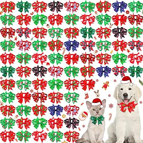Maitys 80 Pcs Christmas Dog Bows Snowman Pet Collar Bow Ties Holiday by Maitys