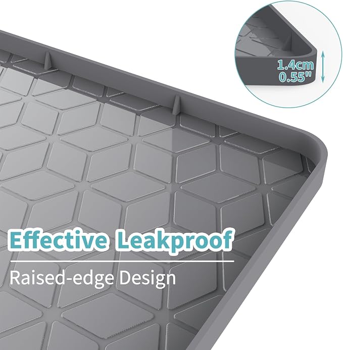 Cat Litter Mat, 34" x 22" Silicone Cat Mat for Litter Box, Silicone Cat Litter Box Mat for Scatter Control, Easy Clean, Waterproof and Non-Slip(Grey)
