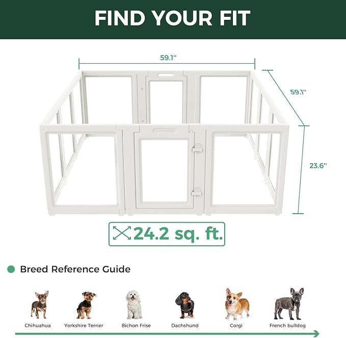 FXW AuraSpace Clear Acrylic Indoor Dog Playpen, 24" H, 12 Panels, White | Open View, Modern Home Fit, No Climbing Bars, Tool-Free Setup, For Puppies & Small Dogs