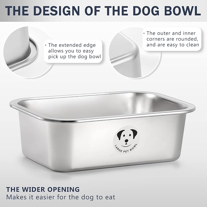 Stainless Steel Dog Bowls for Large Dogs, High Capacity Metal Dog Food Bowls, Food and Water Bowl for Larges, X-Large, and Big Dogs 1.25 Gallons