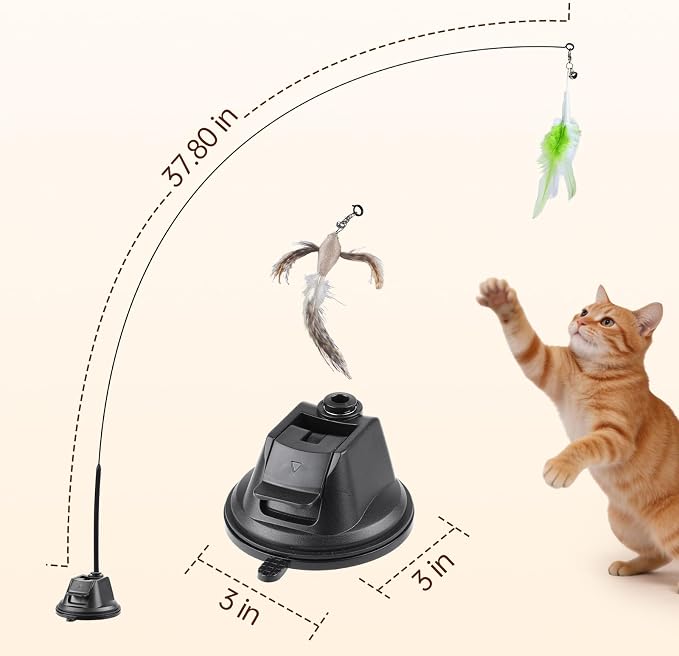 Interactive Cat Toys for Indoor Cats, Feather Wand | Flying Bird Cat Toy with 360° Movement, Enrichment Cat Teaser with 6.5cm Suction Cup, Self-Play Cat Toy for Bored Cats