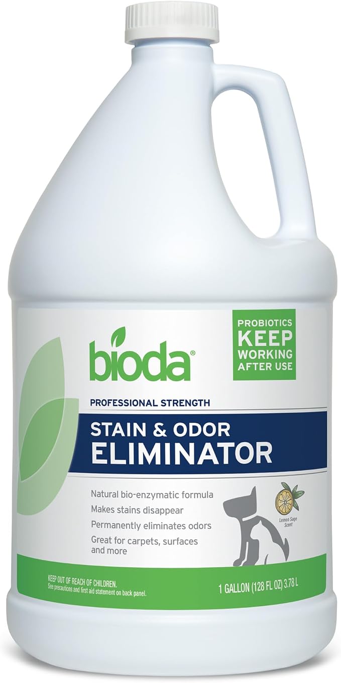Bioda Commercial Strength Enzymatic Stain & Odor Eliminator for Pets, 1 gal | Pet Urine Enzyme Cleaner | Stain Remover | Urine Odor Eliminator | Carpet & Couch Cleaner | Made in USA | 1 Gallon