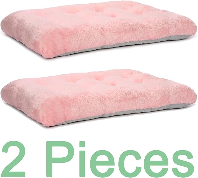 POMIU 2-Pack Washable Dog Bed, Deluxe Plush Crate Beds with Anti-Slip, Machine Washable Kennel Pad Sleeping Mat for Large, Medium and Small Dogs (2 Pack x Pink, 23.0" L x 18.0" W x 3.0" Th)