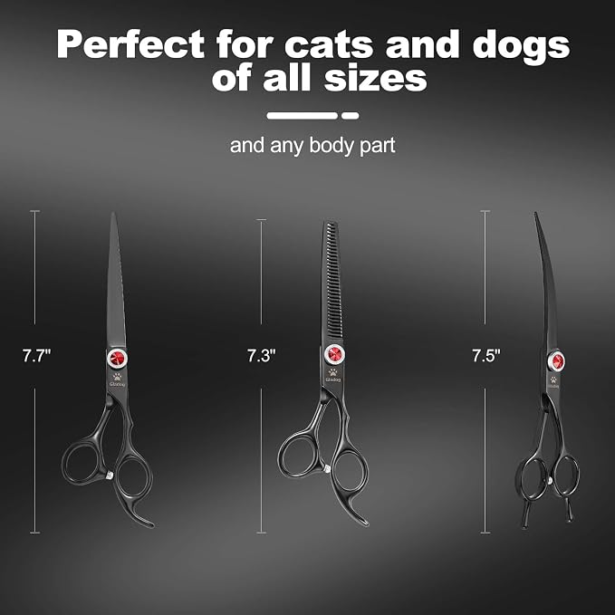 GLADOG 7 Inch Professional Dog Grooming Scissors Kit, 5-in-1 Titanium Coated Pet Grooming Shears Set, Heavy Duty Grooming Scissors for Dogs (Pro Black)