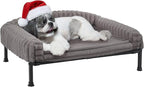 Veehoo Elevated Dog Bed with Bolster Cushion, Fluffy Plush Dog Couch Beds for Small Dogs, Cats, Washable Raised Pet Cot with Non-Slip Feet for Indoor or Patios Use, 30 x 20 Inches, Grey