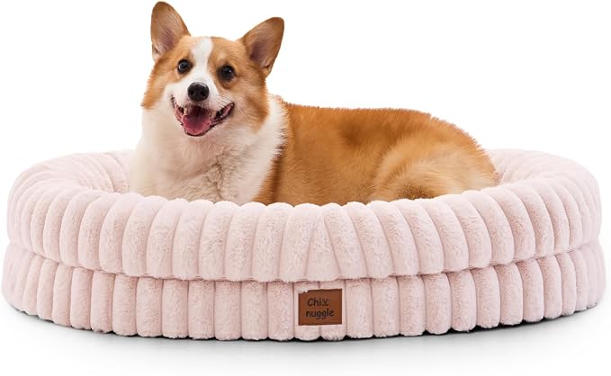 ChiXnuggle Orthopedic Dog Bed, Washable Cover, Faux Fur Bolster Pet Couch | waterproof,egg crate foam,non-slip bottom,for large dogs,pink,35*28*7,dog sofa