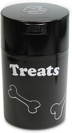 Tightpac Pawvac 1 to 6 Ounces Container, Airtight Pet Food and Treats Storage Jar - Patented Vacuum Seal Container for Pet Food, Treats and other Dry Goods - Black with Treats