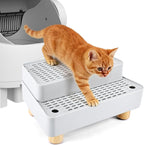 Adjustable Litter Box Step, Cat Litter Box Ramp/Catcher with Wooden Feet | 2 Steps,Fits Automatic Litter Box Steps, Filter Function, Anti-Tracking, Easy to Clean, For Small & Elderly Cats