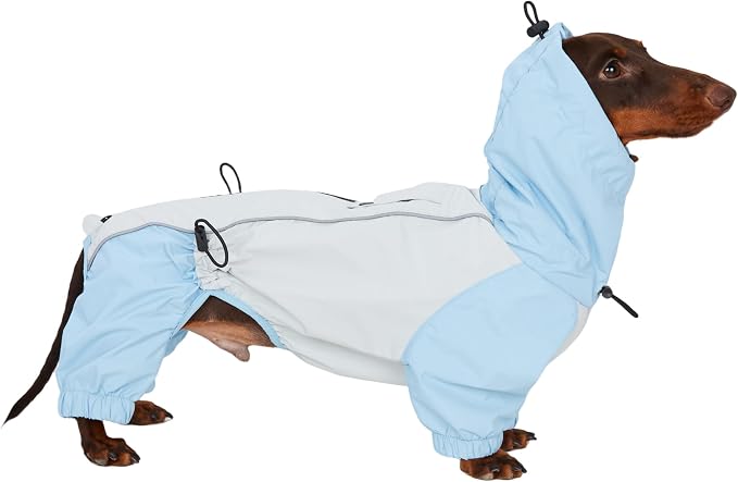 Dachshund Dog Raincoat with Legs, Waterproof Full Body Jacket, Hooded Outdoor Windbreaker for Small & Medium Dogs, Mini Dachshund Puppy Coat (Blue,XS(6-9lbs))