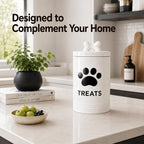 White Dog Treat Container, 5.3''×9.1'', with Airtight Lid, 7 Cups Capacity