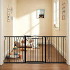 Fairy Baby 62.5"-71.6" Extra Wide Baby Gate Pressure Mount, Long Large Dog Gate Indoor Doorways Stairs, No Drill Safety Child Gate for Kids with Double Lock, Walk Thru Pet Gate for Puppy Doggy, Black
