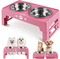 Jovrun Elevated Dog Bowls for Small Dogs and Cats, Non-Slip Cat Bowls with 2 Thick 5.5" Stainless Steel Dishes, Dog Feeder 2 Heights Adjustable to 2.6"-5.3"