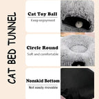 Cat Bed Tunnel Tube Toy Grey Plush | Collapsible Round Tunnels for Indoor Cats, Interactive Toys Play Tubes with Hanging Ball for Kitten, Puppy, Rabbit