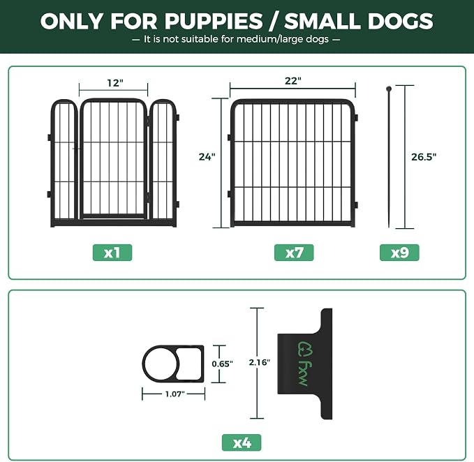 FXW Rollick Dog Playpen with Fence-to-Wall Anchors, 24" H, 8 Panels | Heavy-Duty & Easy setup Play Area, Flexible Boundaries, Indoor & Yard, For Puppies & Small Dogs, Patented