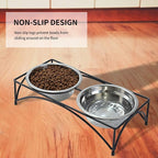 FOREYY Elevated Cat Bowls with 2 Ceramic & 2 Stainless Steel Bowls, Raised Cat Food & Water Dishes with Iron Stand, Porcelain Pet Dishes for Cats & Small Dogs, 16 Ounces, Dishwasher Safe (White)