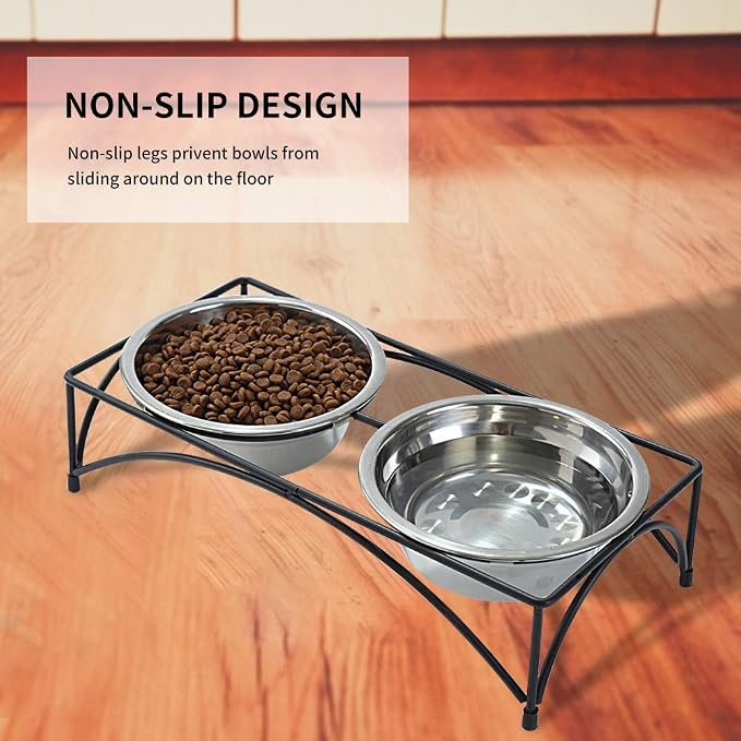 FOREYY Elevated Cat Bowls with 2 Ceramic & 2 Stainless Steel Bowls, Raised Cat Food & Water Dishes with Iron Stand, Porcelain Pet Dishes for Cats & Small Dogs, 16 Ounces, Dishwasher Safe (White)