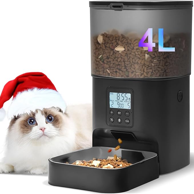 Automatic Cat Feeder, Cat Food Dispenser with 10s Voice Recorder, Pet Feeder up to 8 Meals per Day, Timed Feeder with Dry Food Sealed Ring