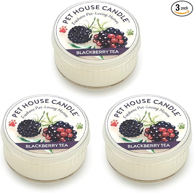 Pet House Mini Candles for Pet Odor Made with Natural Soy Wax, Plant Based, Dog and Cat Friendly Scented, BlackBerry Tea Pack of 3