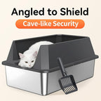 Stainless Steel Litter Box with High Sides, XL | High Sided Cat Litter Pan, Open Top Extra Large Metal Cat Litter Box, Non-Stick, Odor Free, Leakproof, Scoop Included, Gray