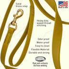 Viper Biothane K9 Working Dog Leash Waterproof Lead for Tracking Training Schutzhund Odor-Proof Long Line with Solid Brass Snap for Puppy Medium and Large Dogs 6ft, Treasure Gold